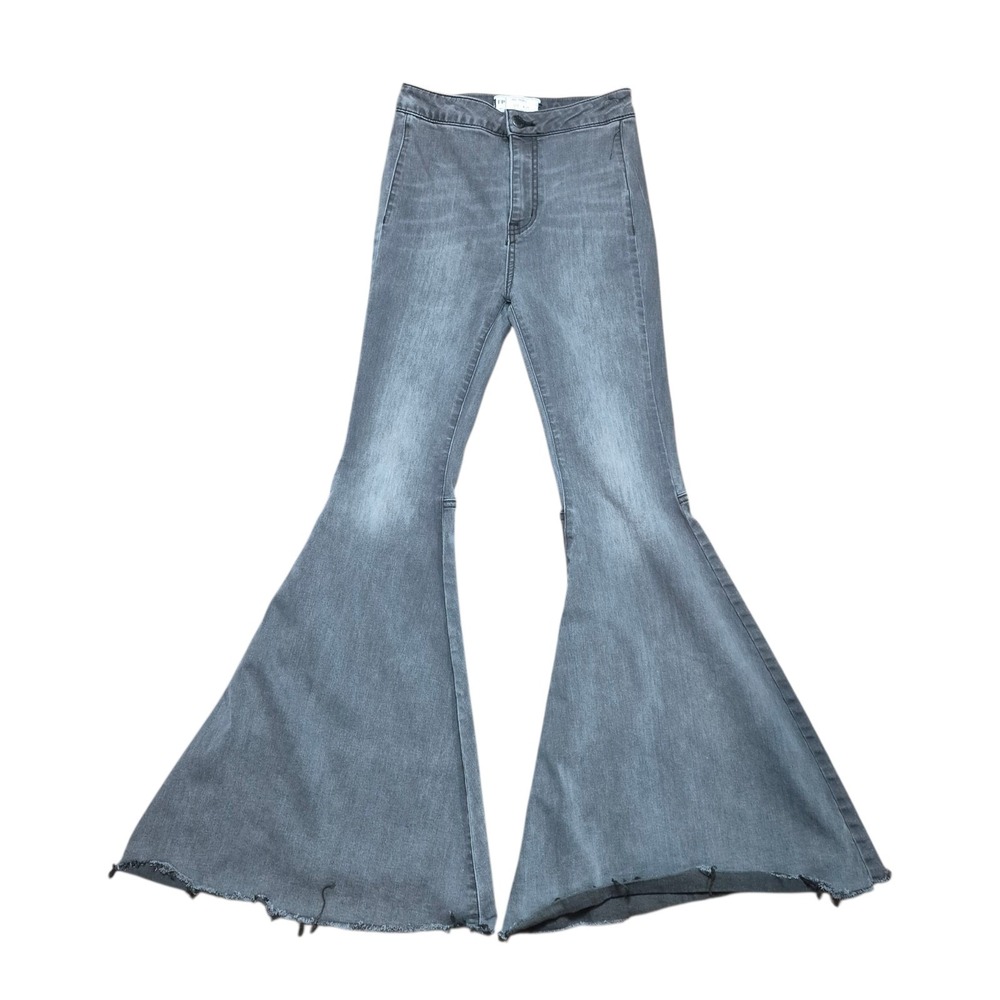 Free People Women's 25 Black Flare Jeans Extreme Bell Bottom High Rise Boho...